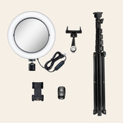 8" Selfie Ring Light with Makeup Mirror And Tripod Stand & Cell Phone Holder & Smartphone Remote for Live Stream/YouTube