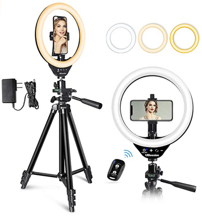 UBeesize 10’’ LED Ring Light with Stand and Phone Holder, Selfie Halo Light for Photography/Makeup/Vlogging/Live Streaming, Compatible with Phones and Cameras (2021 Version)