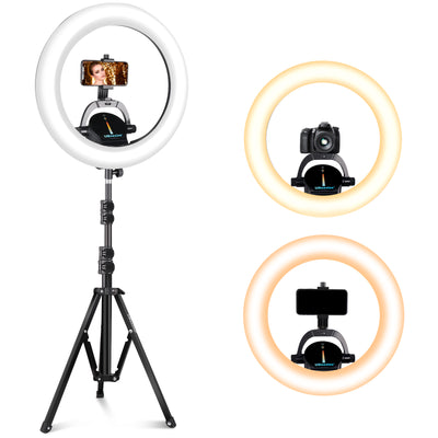 Ubeesize Anillo de luz de 12.2 pulgadas con trípode para selfie stick de 62  pulgadas, anillo de luz LED con soporte y soporte para teléfono para