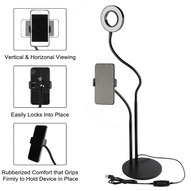 Selfie Ring Light with Cell Phone Holder Stand for Live Stream/Makeup, UBeesize Mini LED Camera Lighting with Flexible Arms Compatible with iPhone/Android