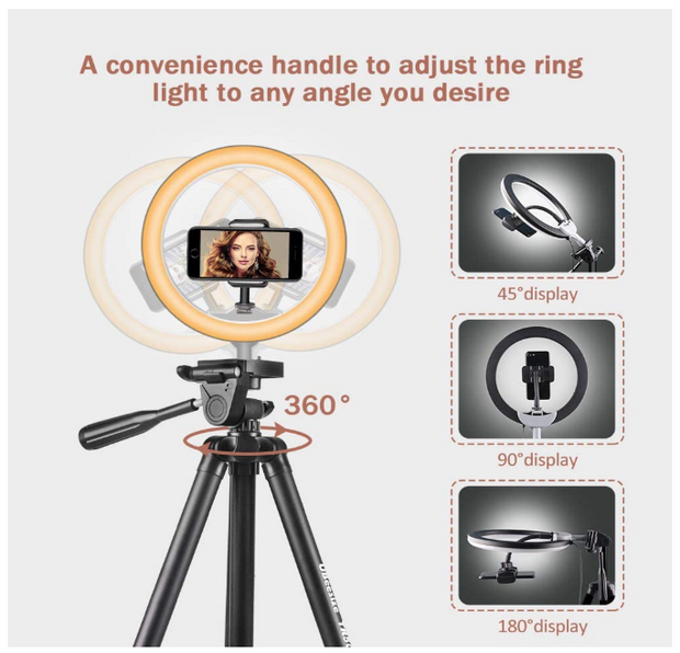 UBeesize 10.2" Selfie Ring Light with 50" Tripod Stand & Flexible Phone Holder for Live Stream/Makeup