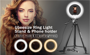 UBeesize 10.2" Selfie Ring Light with 50" Tripod Stand & Flexible Phone Holder for Live Stream/Makeup