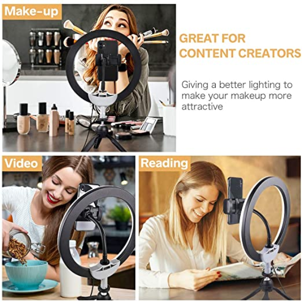 10" LED Ring Light with Tripod Stand & Phone Holder, UBeesize Dimmable Desk Makeup Ring Light, Perfect for Live Streaming & YouTube Video, Photography, 3 Light Modes and 11 Brightness Levels